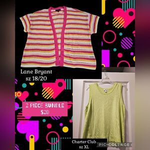 Lane Bryant Striped Short Sleeve Cardigan and Tank Set Size 18/20   EUC